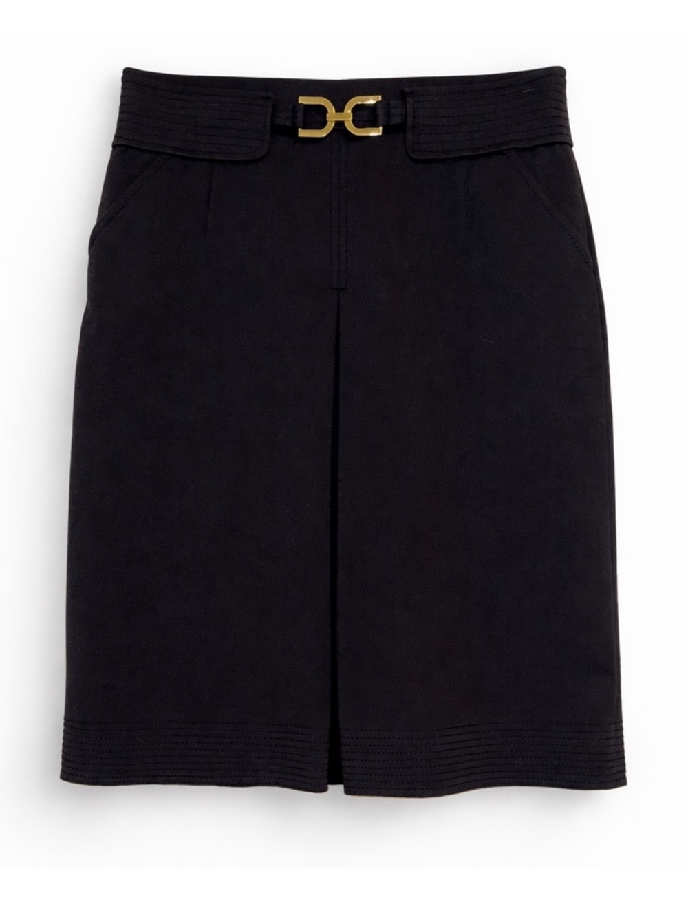 Ann Taylor Women's Pleated Black Gold Buckle Stretch Skirt Size 8